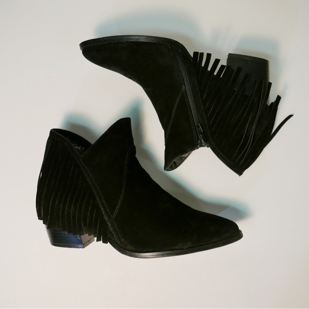 HUGO BOSS Truffle Collection Blk Velvet Fringe Western Ankle Boot - US Size 9